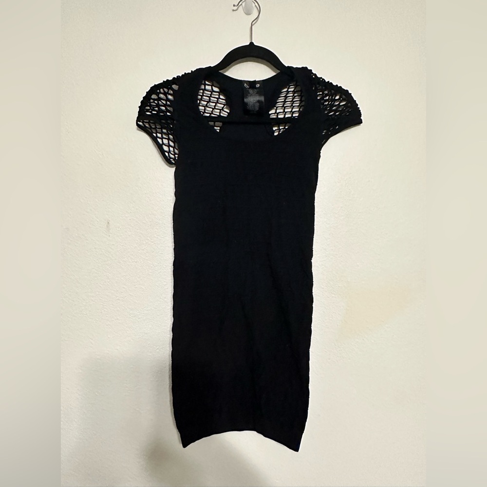 bebe Black Mesh Sleeve Mini Dress